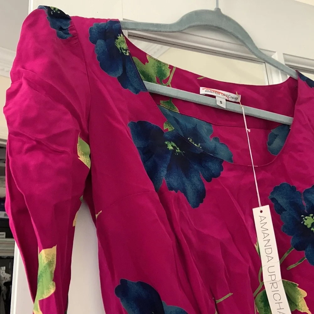 Amanda Uprichard Revolve 100% silk dress floral pattern and Fuchsia color NWT S